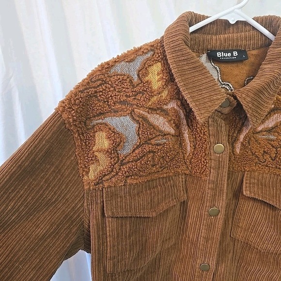 Blue B Women's Shacket Jacket Corduroy W/Sherpa Top Brown Rough Hem Sz L‎ Button - Picture 3 of 16